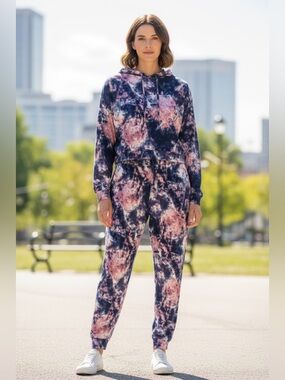 Jolie &Joy Tie-Dye Pink & Navy Zip-Front sweatshirt and matching pants